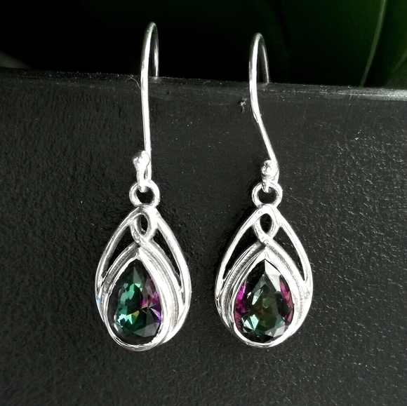 Teardrop shaped Mystic Topaz earrings in Sterling Silver 🆕 - Picture 2 of 7